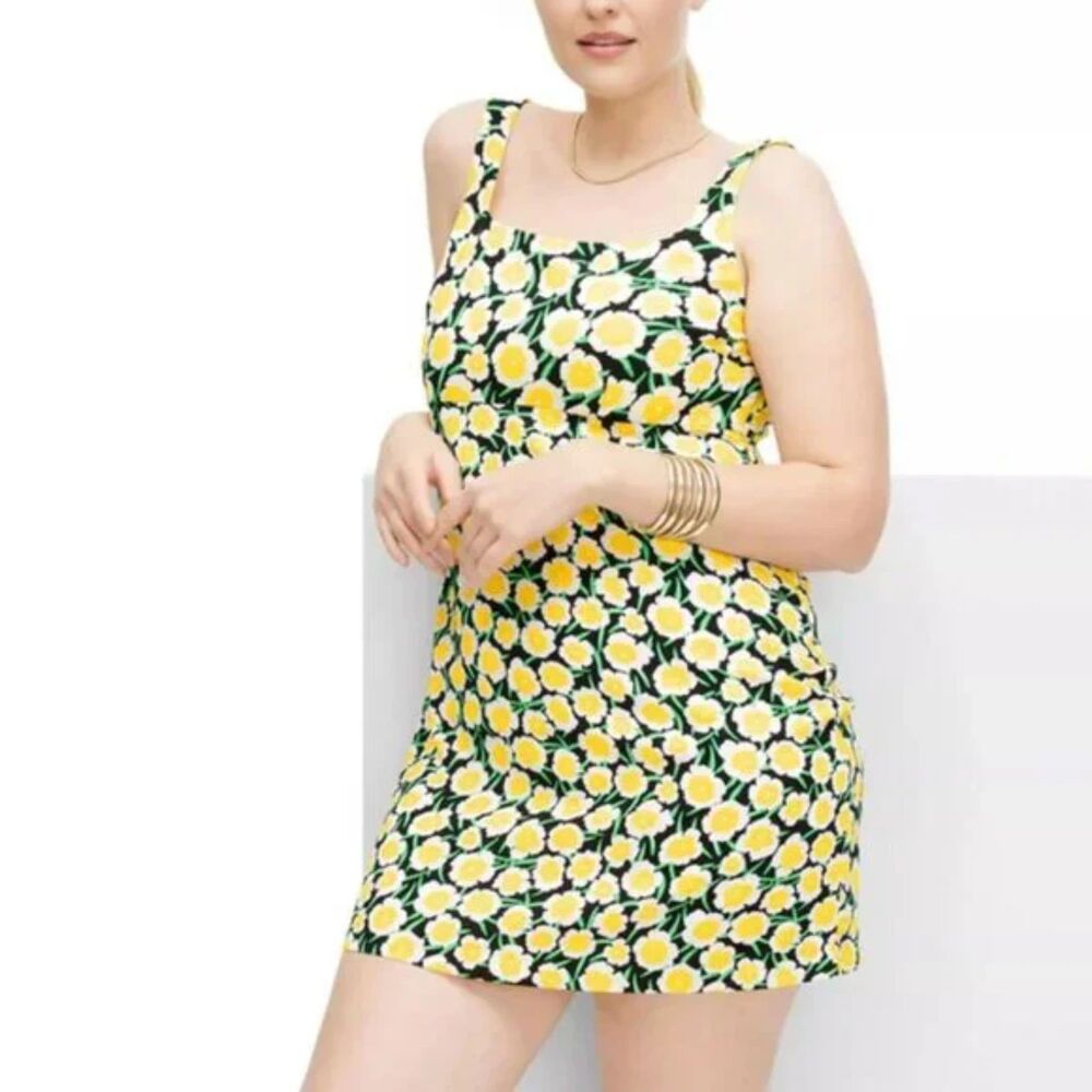 Diane Von Furstenberg DVF 90's Shift Yellow Poppy Mini Floral Dress Prairie sz 2